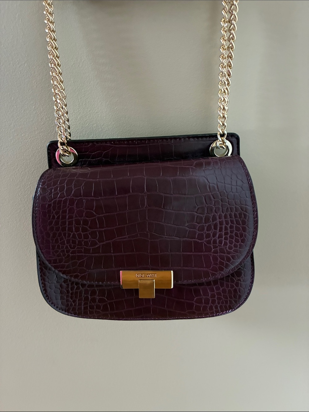 Nine West Croc-Embossed Chain Crossbody Bag in Plum